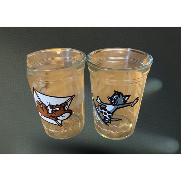 Set of 2 Tom 8 Jerry Welch’s Jelly Glasses 1990's Turner Entertainment Vintage - Picture 3 of 4